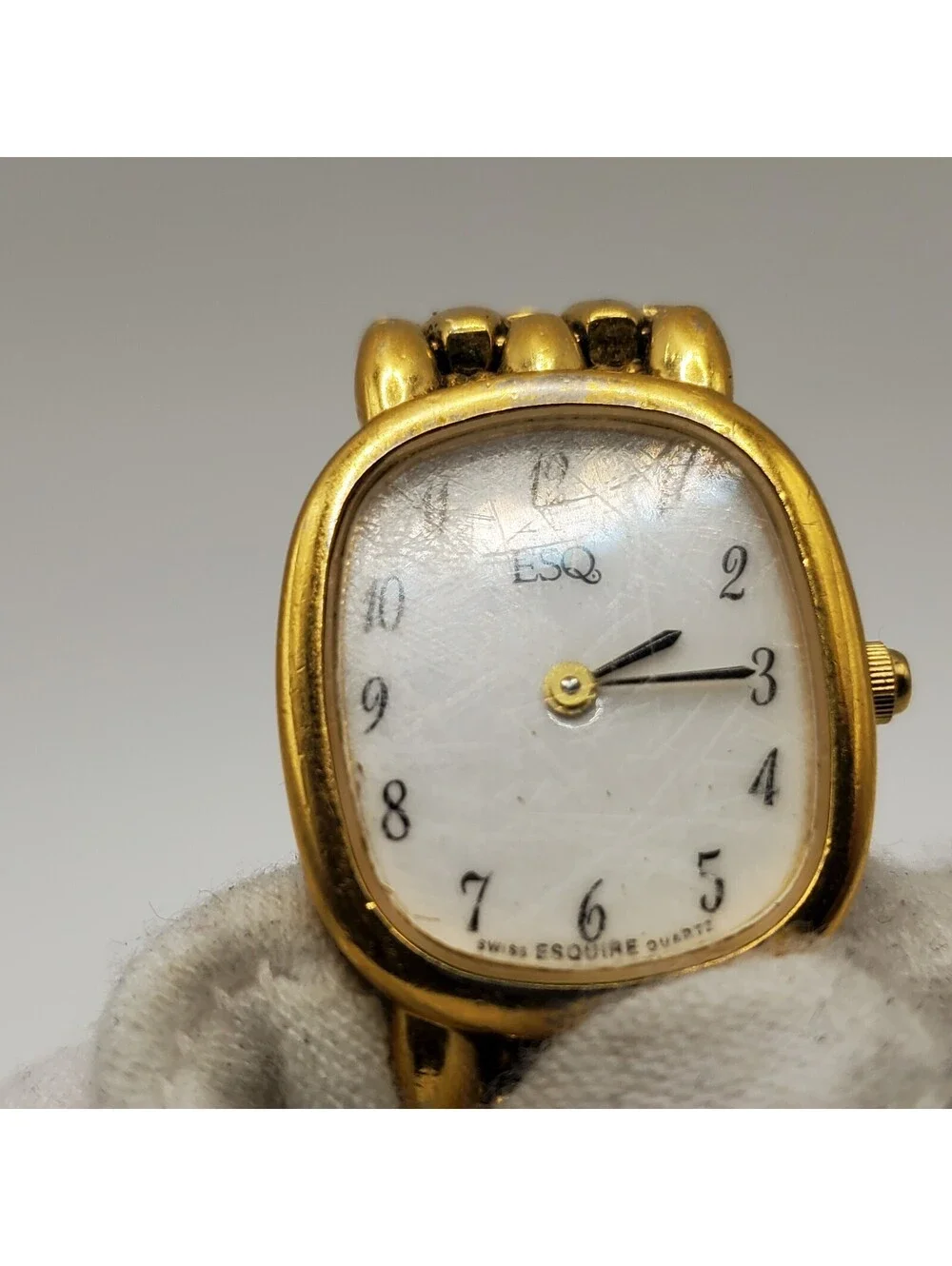 ESQ Quartz Womens Watch 21mm For Parts Or Repair Gold Tone White Dial